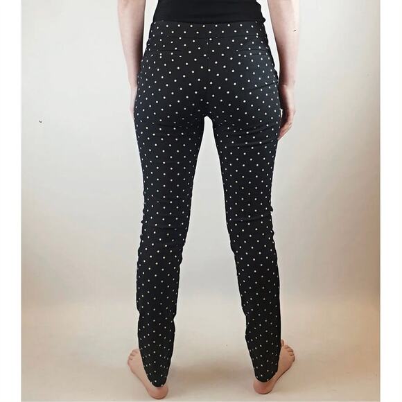 Cue Australia Black Straight Leg Pants White Polka Dots Size 6 EUC Cigarette - Picture 6 of 13